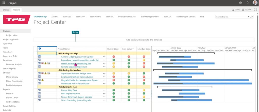Projektliste in Microsoft Project Online