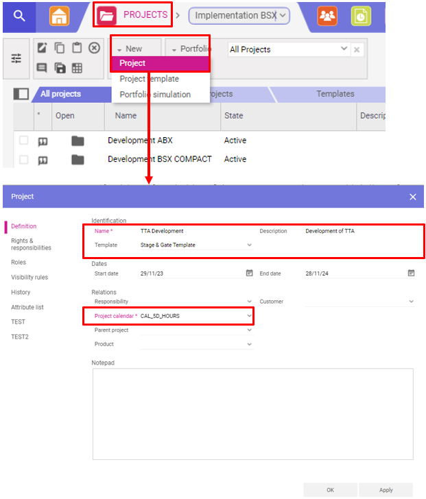 Création d’un nouveau projet en utilisant un modèle