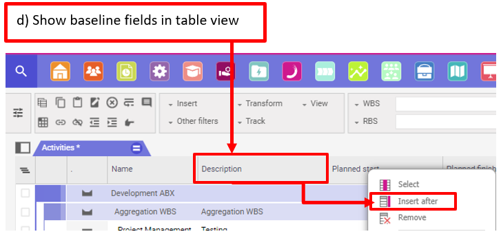 Afficher les champs de baseline dans une table