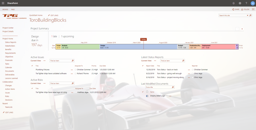 Project work area in TPG QuickStart