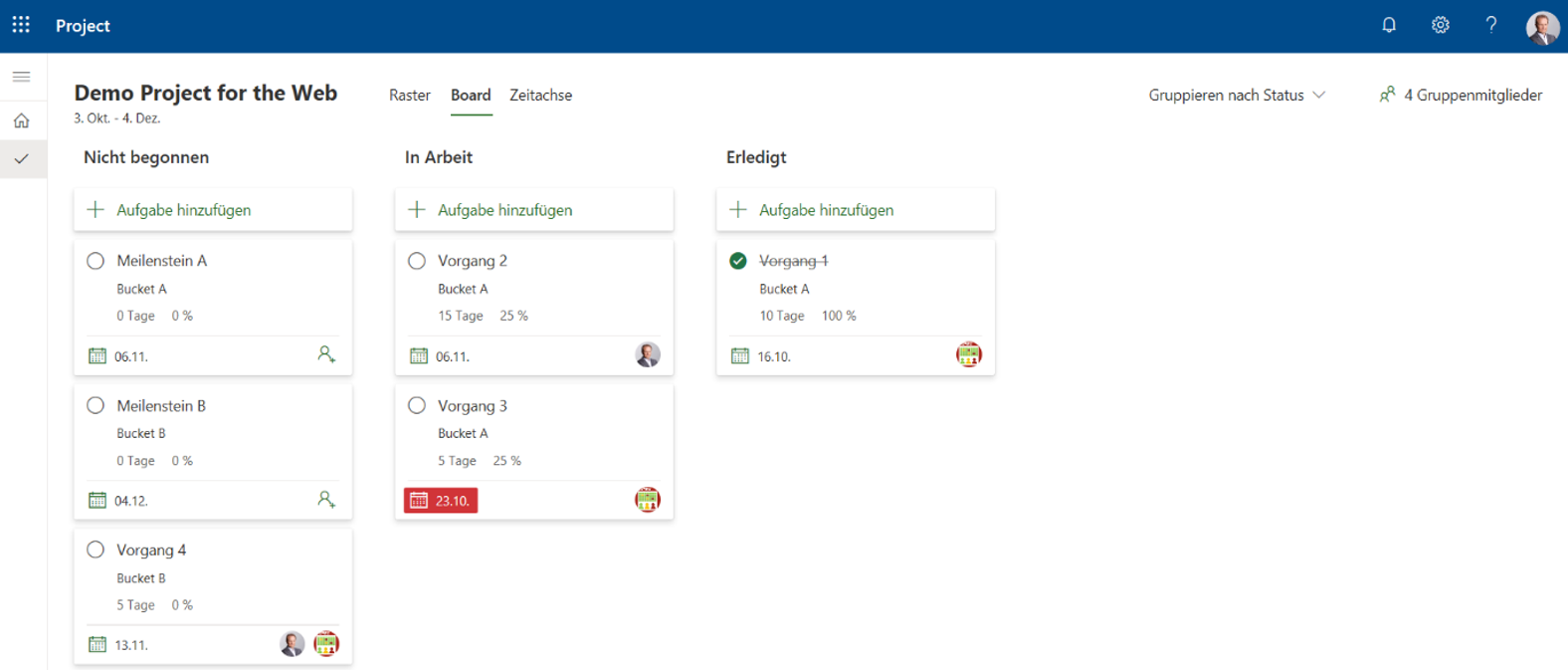 Microsoft Project Plan 1 – Board Gruppierung