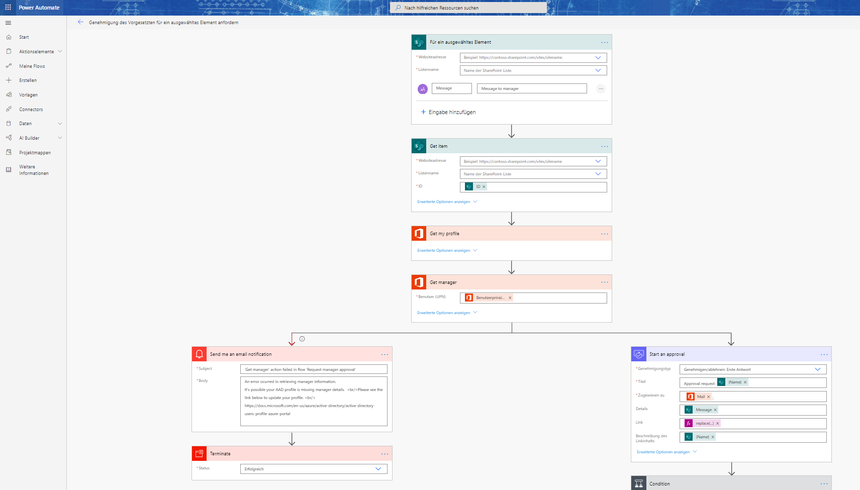 Graphical user interface of MS Power Automate 