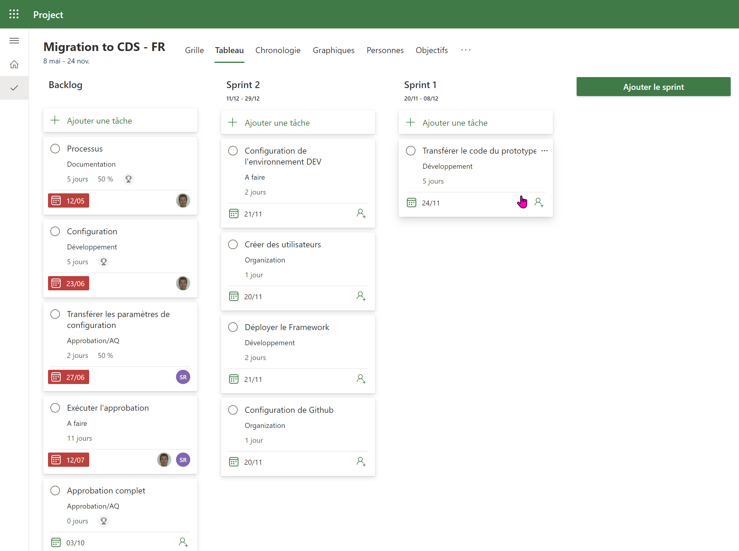 Project pour le Web – vue Sprint