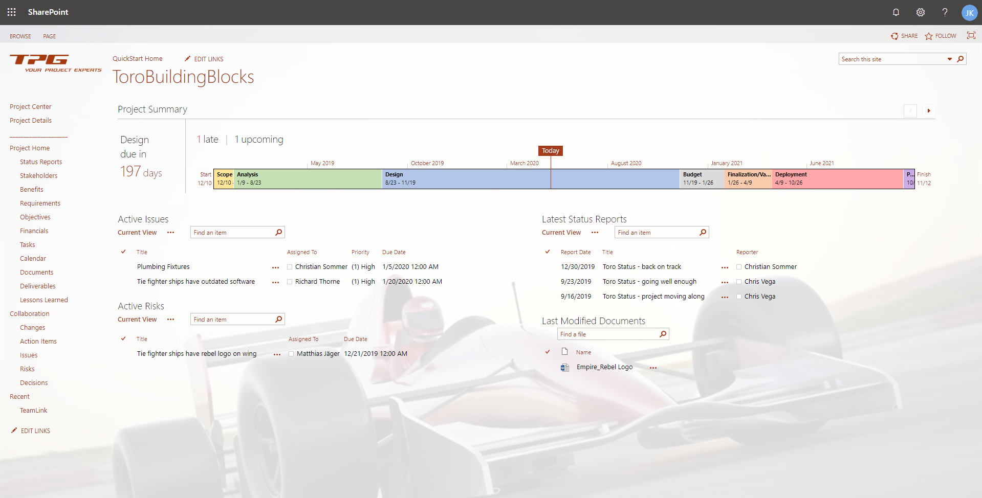 Project work area in TPG QuickStart